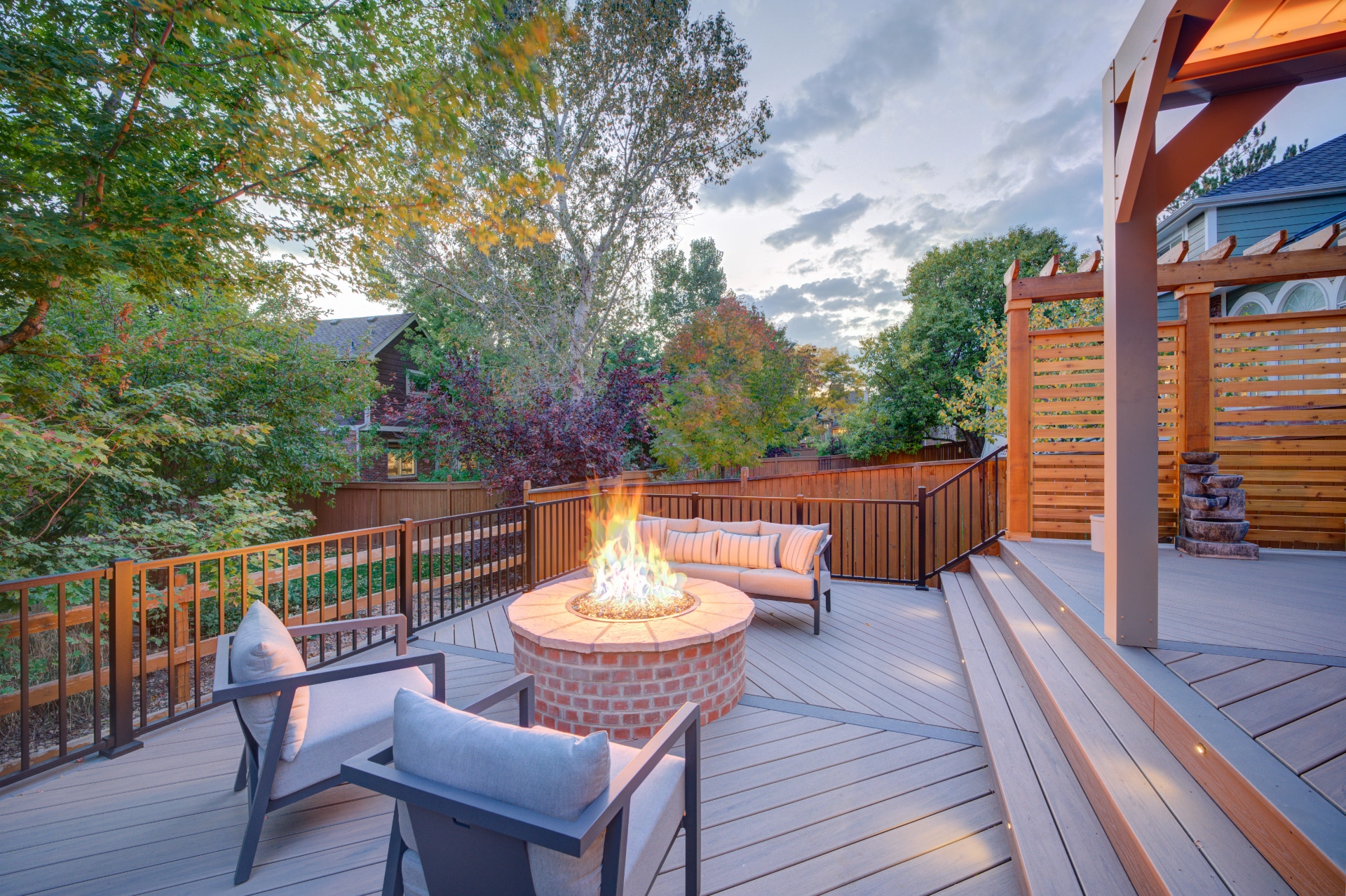 Composite deck with outdoor living furniture
